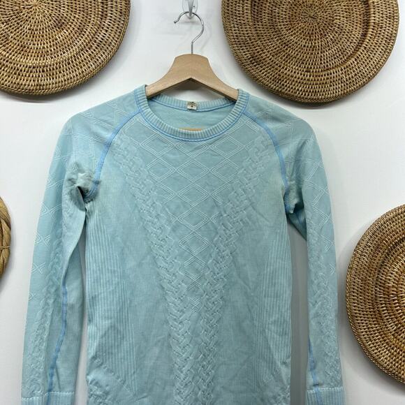 Lululemon Blue Stretch Ribbed Rest Less Long Sleeve Shirt Activewear 4 - Picture 3 of 6